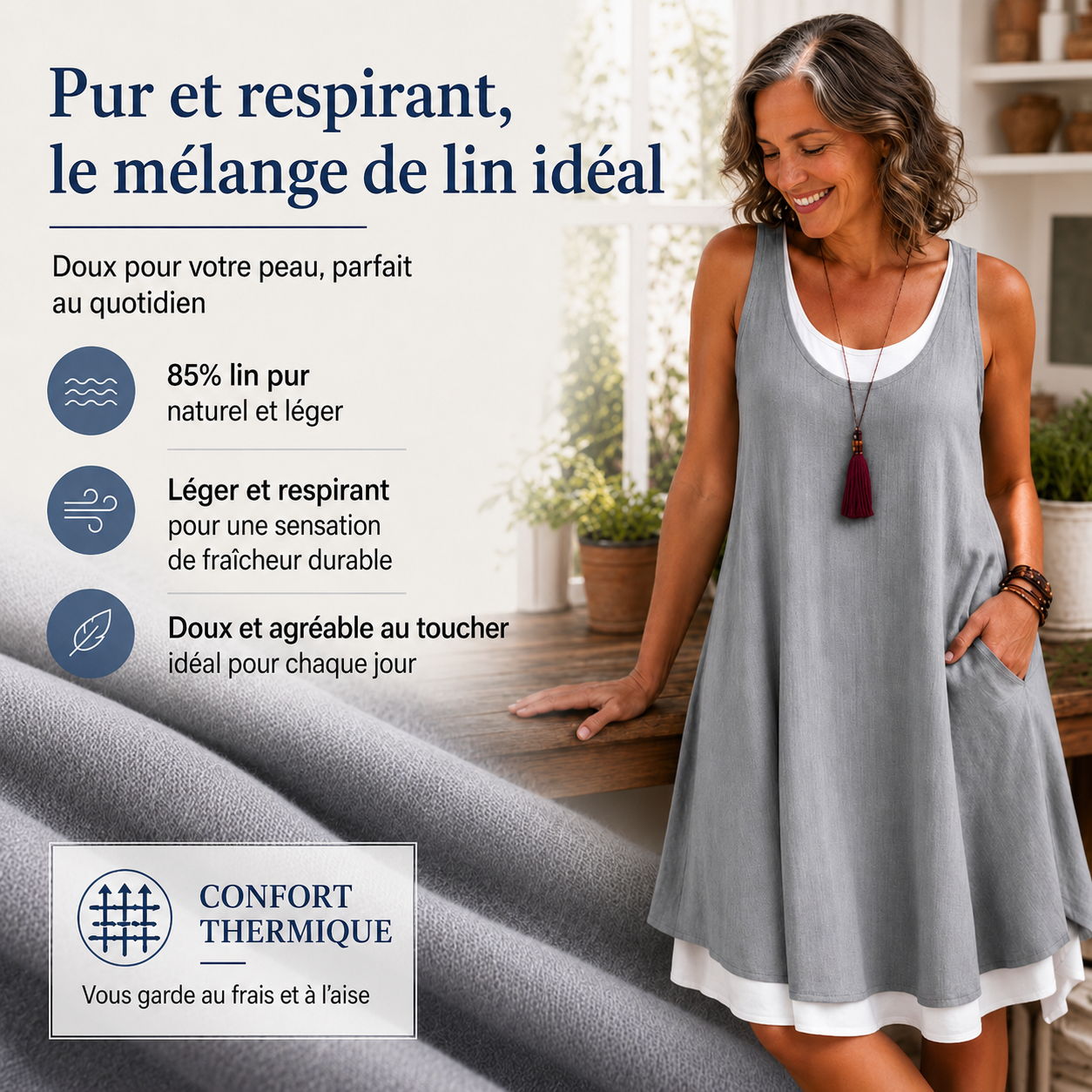Anouk™ | Robe sans manches effet superposé qui camoufle le ventre