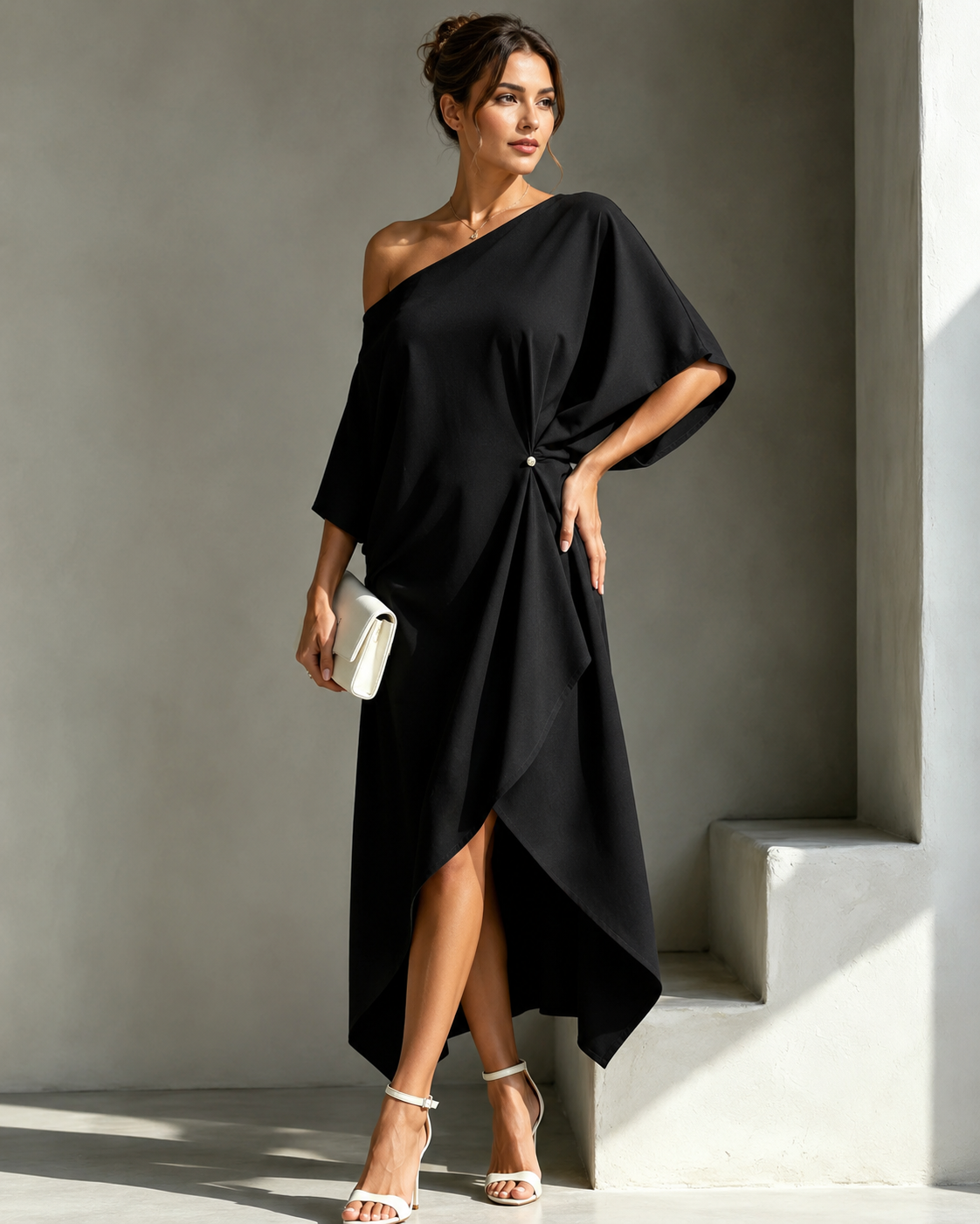 Fanny™ | Robe midi asymétrique qui camoufle le ventre