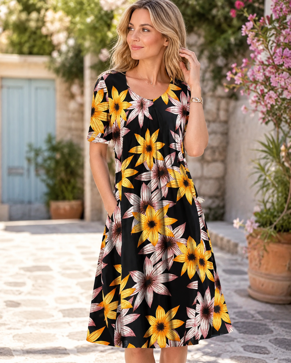 Céline™ | Robe midi à fleurs qui camoufle le ventre