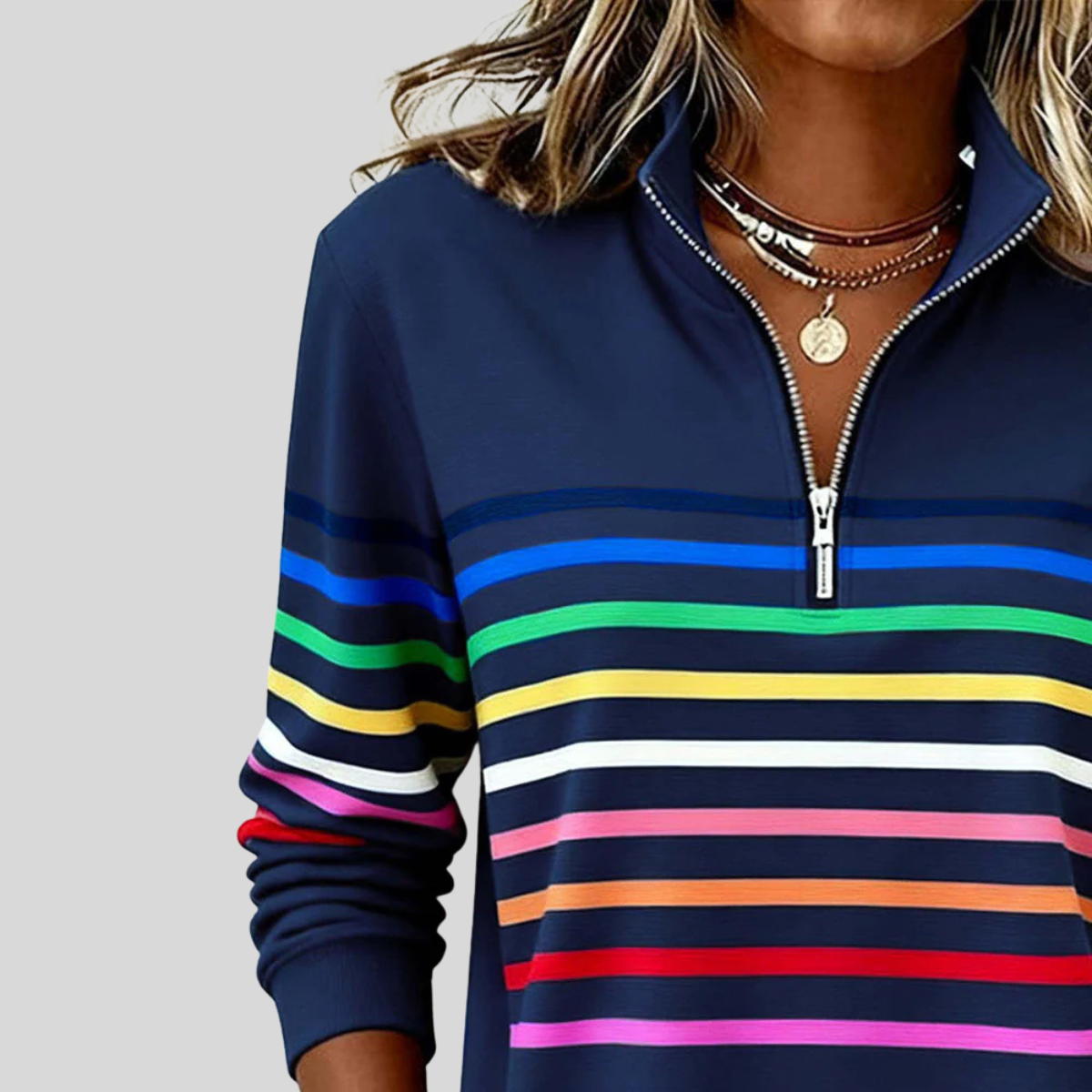 Chloé™ | Pull Rayé Coloré avec Fermeture Éclair Quart 8