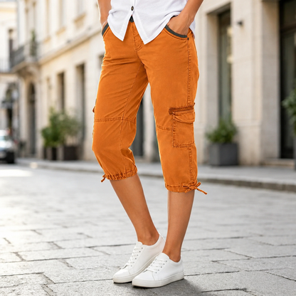 Margaux™ | Pantalon capri cargo taille haute qui camoufle le ventre