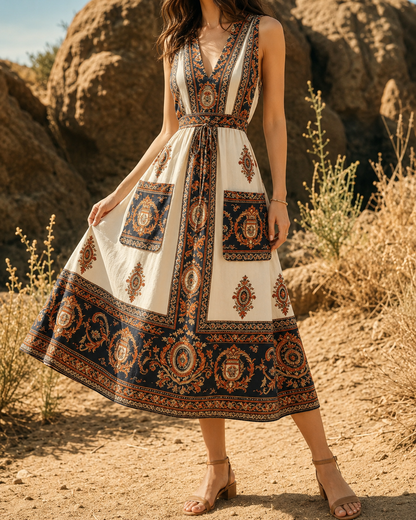Hélène™ | Robe midi patchwork qui camoufle le ventre