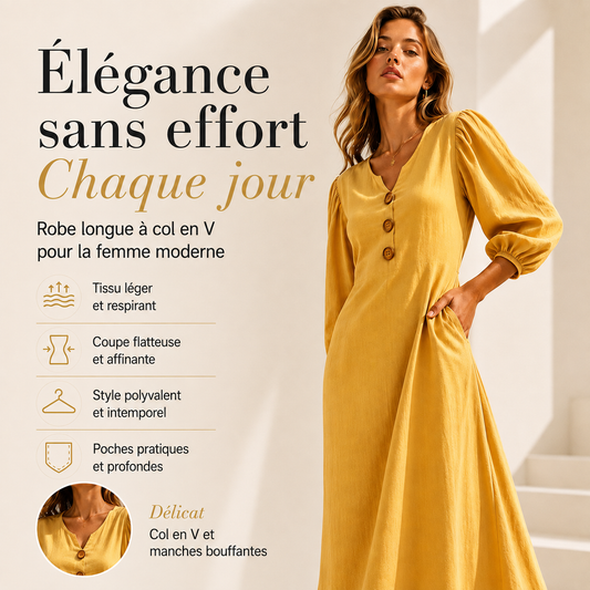 Élodie™ | Robe maxi qui camoufle le ventre avec décolleté en V et poches
