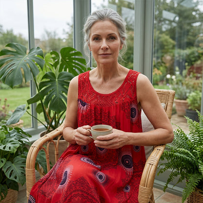 Margaux™ | Robe midi qui camoufle le ventre avec imprimé abstrait
