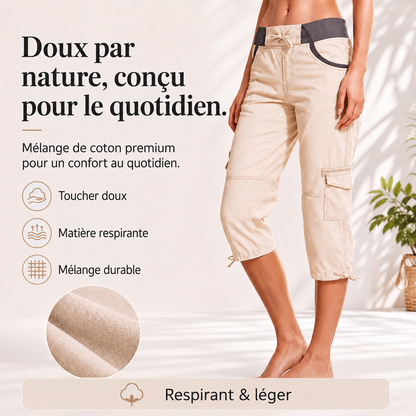 Margaux™ | Pantalon capri cargo taille haute qui camoufle le ventre