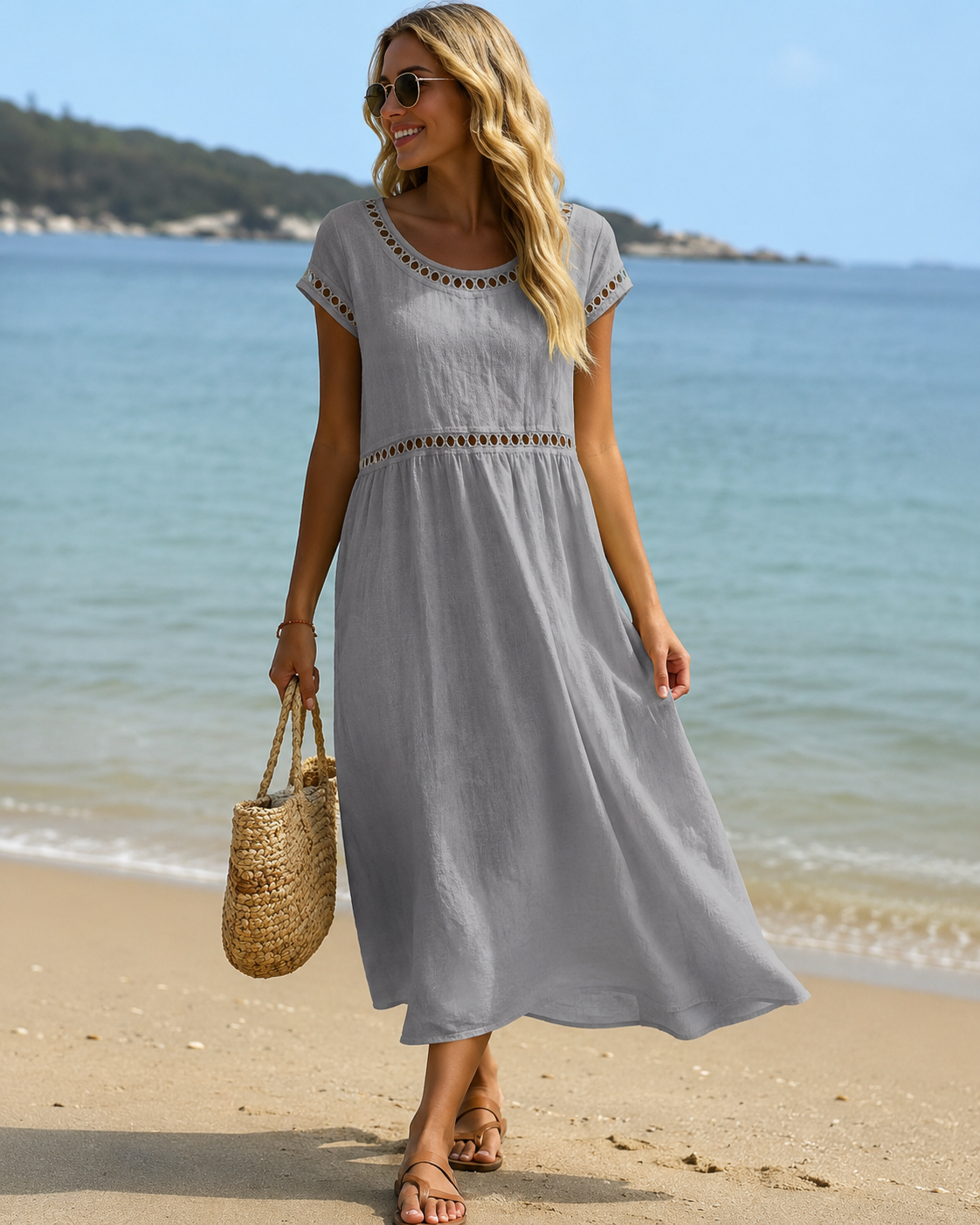 Livia™ | Robe midi brodée élégante qui camoufle le ventre