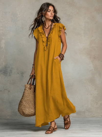 Camélia™ | Robe Maxi Bohème À Effet Ventre Plat