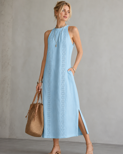 Mathilde™ | Élégante Robe Midi Sans Manches Qui Camoufle Le Ventre