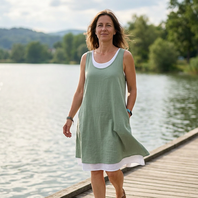 Anouk™ | Robe sans manches effet superposé qui camoufle le ventre