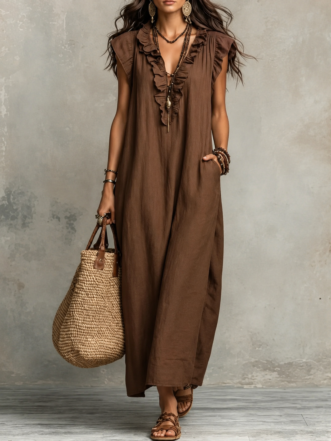 Camélia™ | Robe Maxi Bohème À Effet Ventre Plat