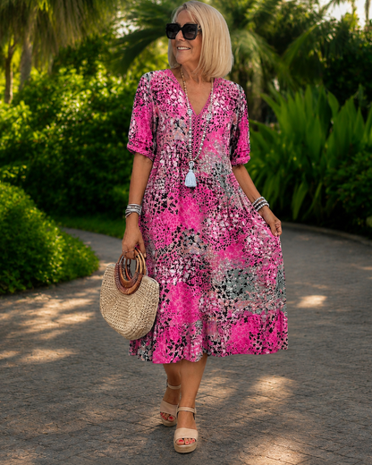 Iris™ | Robe midi légère imprimée qui camoufle le ventre