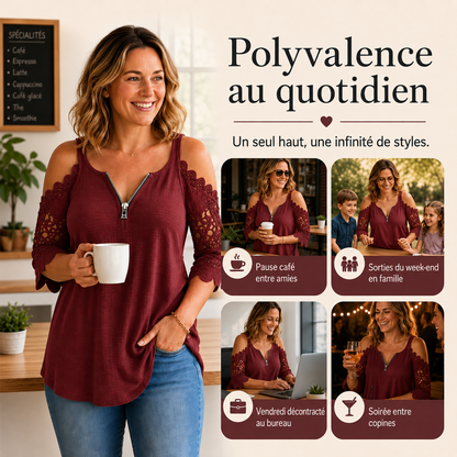 Céline™ | Élégant top en dentelle épaules dénudées avec fermeture éclair