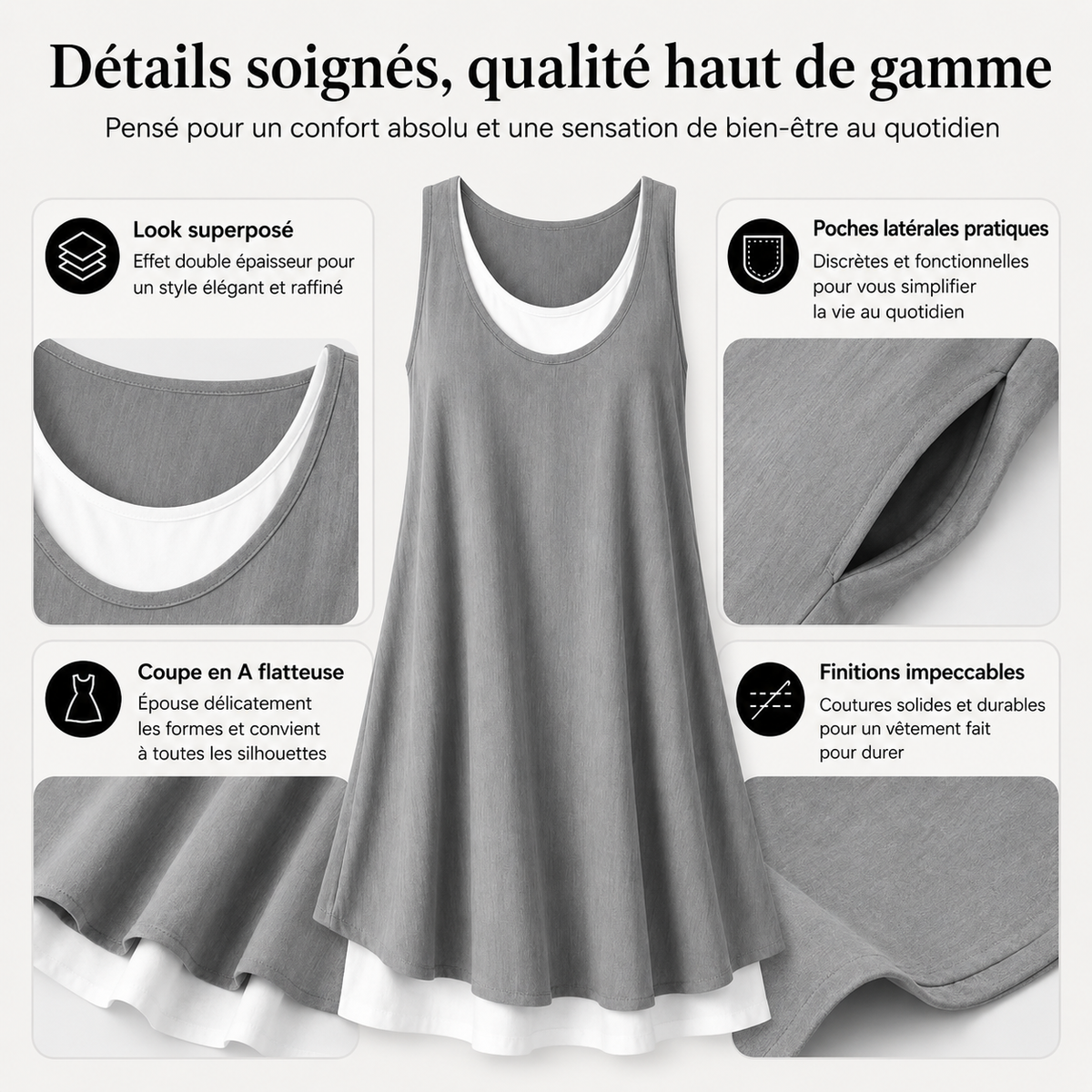 Fanny™ | Robe midi sans manches qui camoufle le ventre avec poches