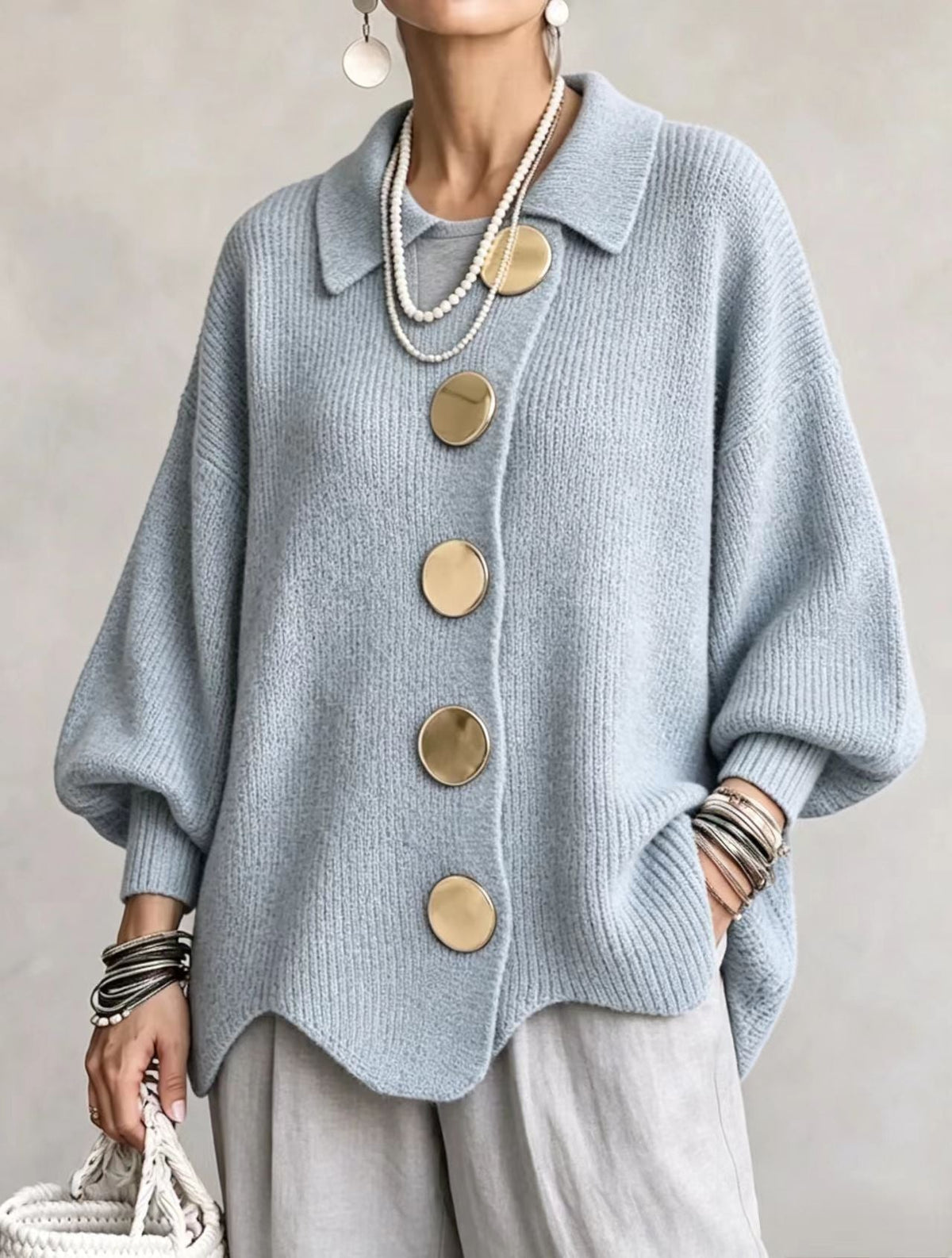 Anaïs™ | Gilet oversize élégant à gros boutons dorés 8