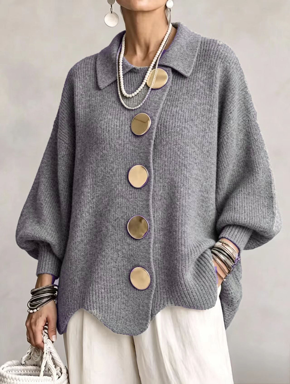Anaïs™ | Gilet oversize élégant à gros boutons dorés 4