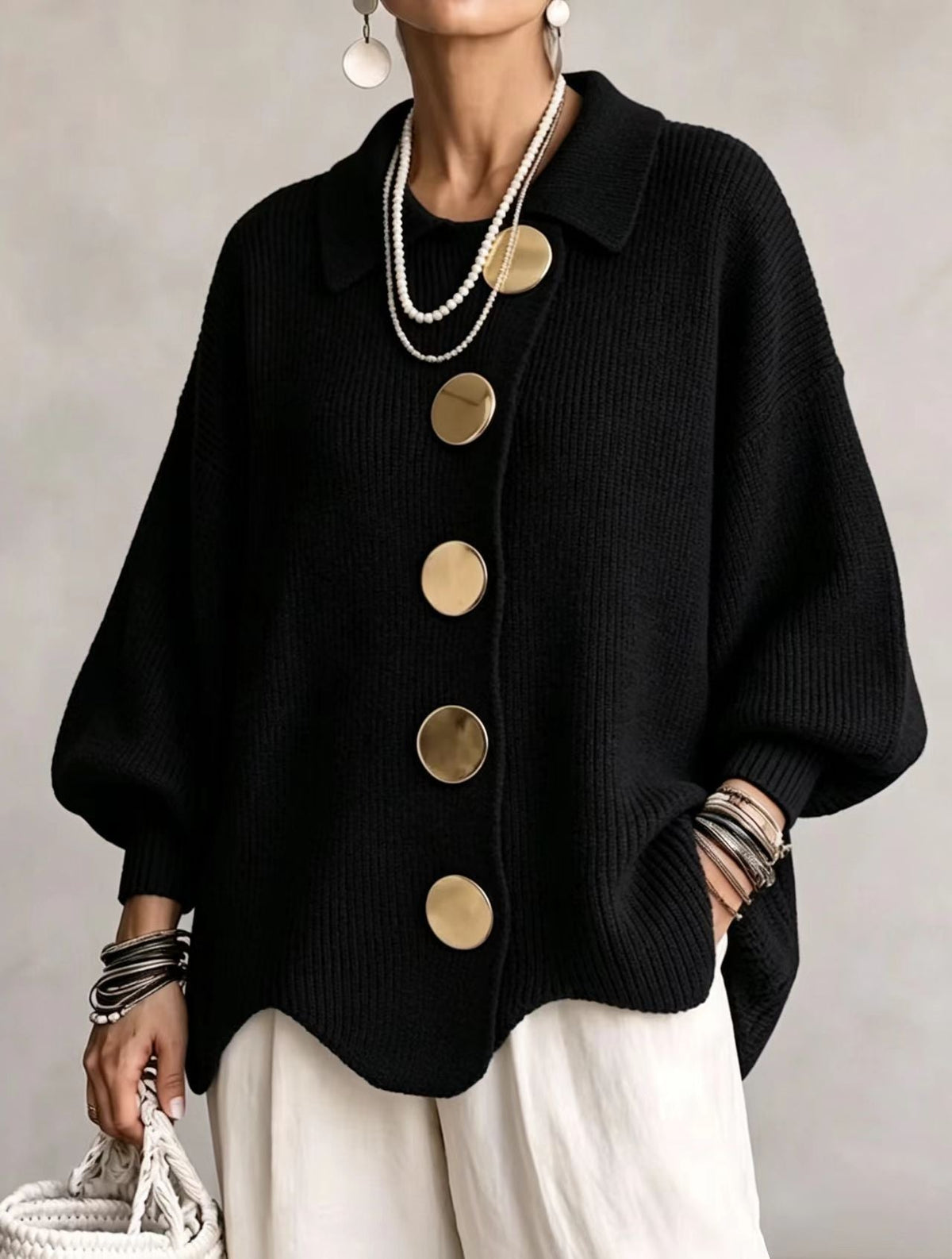 Anaïs™ | Gilet oversize élégant à gros boutons dorés 3