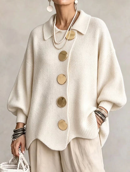 Anaïs™ | Gilet oversize élégant à gros boutons dorés 11