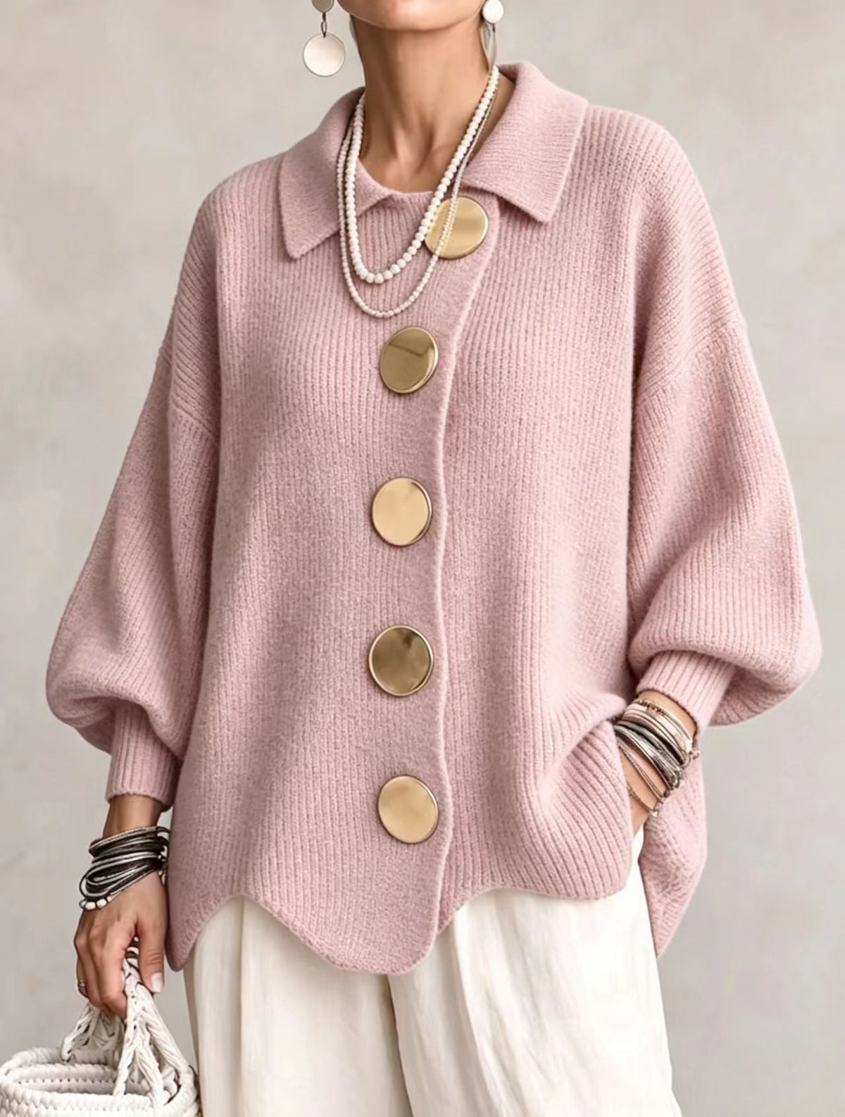 Anaïs™ | Gilet oversize élégant à gros boutons dorés 9
