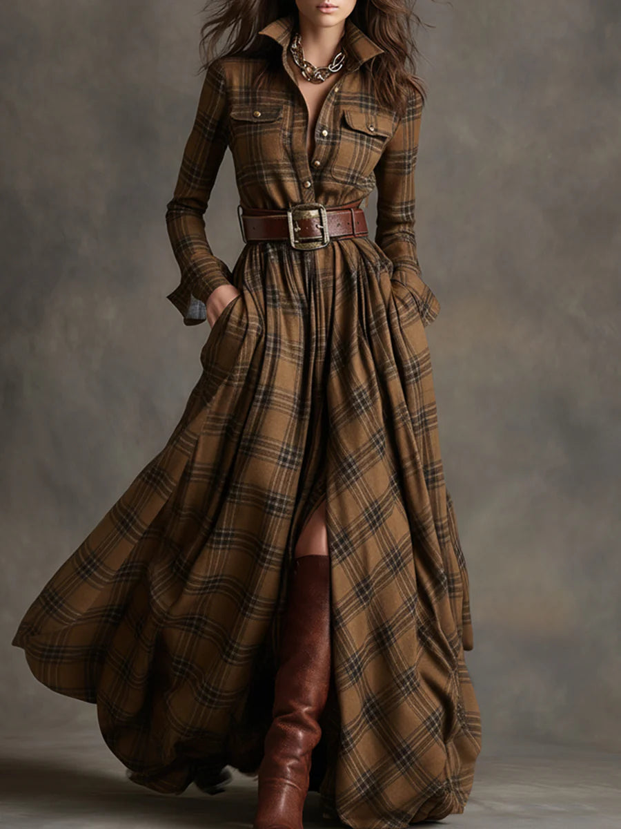 Nara™ | Robe Maxi à Carreaux Élégante