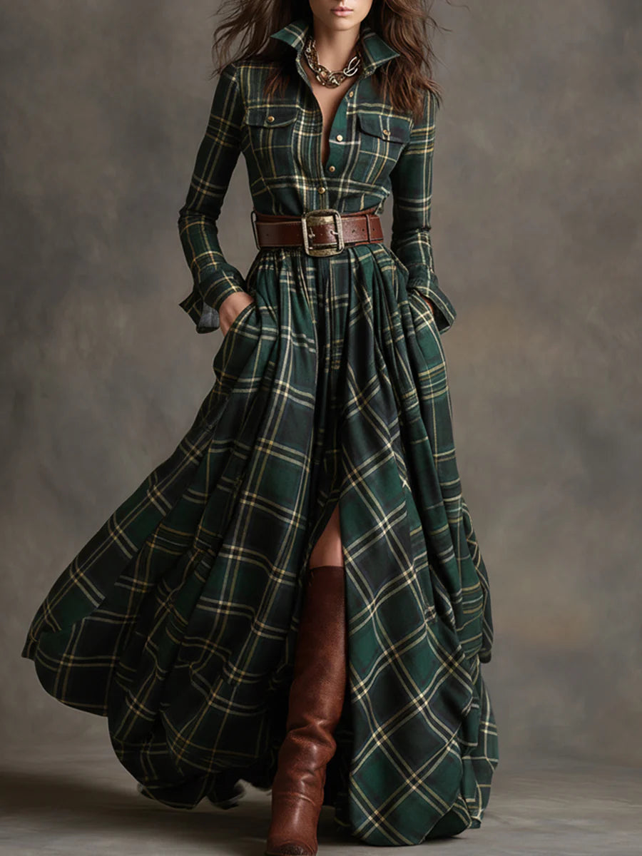 Nara™ | Robe Maxi à Carreaux Élégante