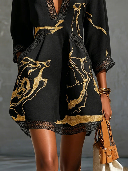 Céline™ | Robe Mini Élégante Avec Imprimé Doré Qui Camoufle Le Ventre
