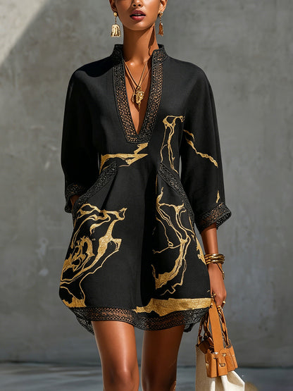 Céline™ | Robe Mini Élégante Avec Imprimé Doré Qui Camoufle Le Ventre