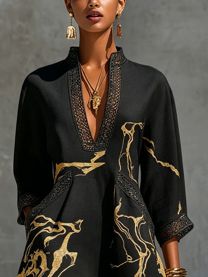 Céline™ | Robe Mini Élégante Avec Imprimé Doré Qui Camoufle Le Ventre