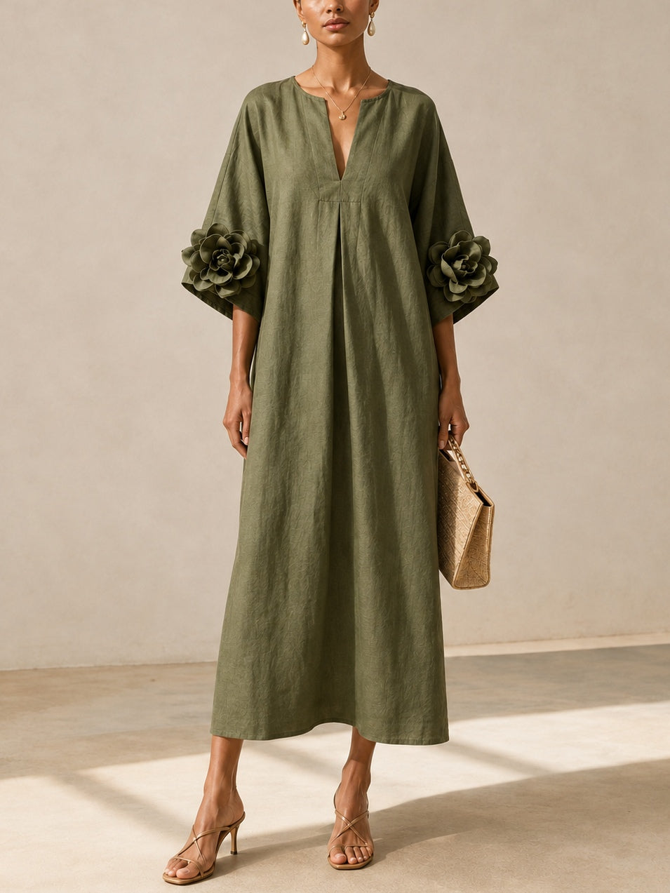 Isabelle™ | Robe maxi qui camoufle le ventre avec détails floraux
