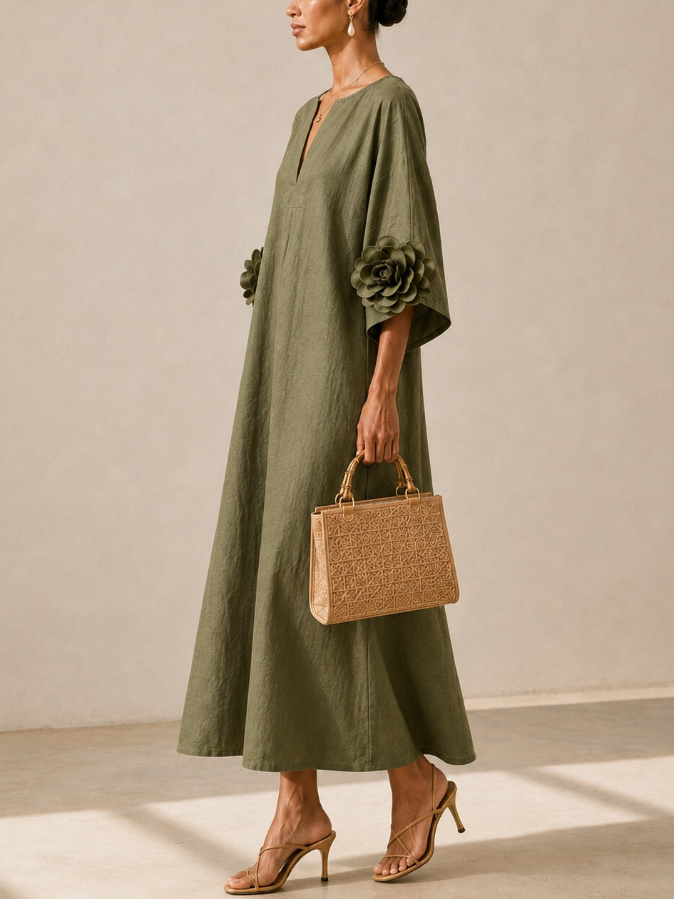 Isabelle™ | Robe maxi qui camoufle le ventre avec détails floraux