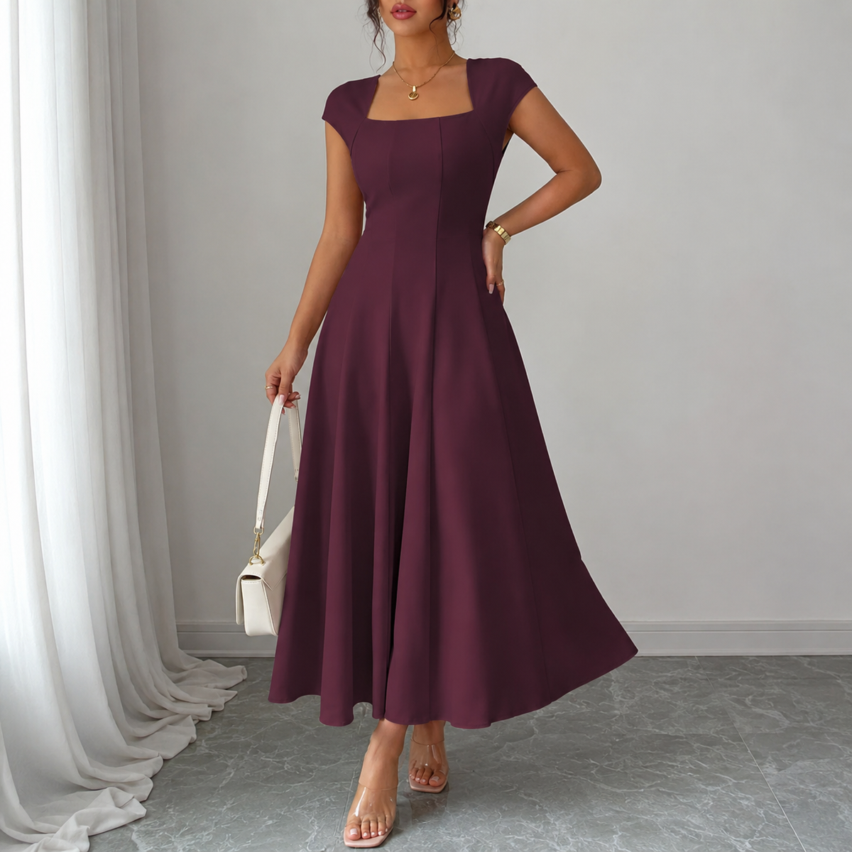 Céline™ | Robe midi A-ligne gainante classique