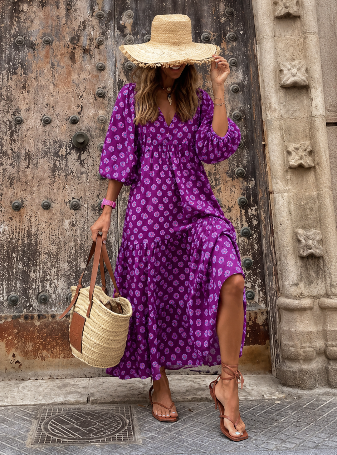 Bellona™ | Robe maxi bohème fleurie qui camoufle le ventre