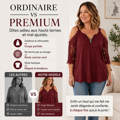 Céline™ | Élégant top en dentelle épaules dénudées avec fermeture éclair