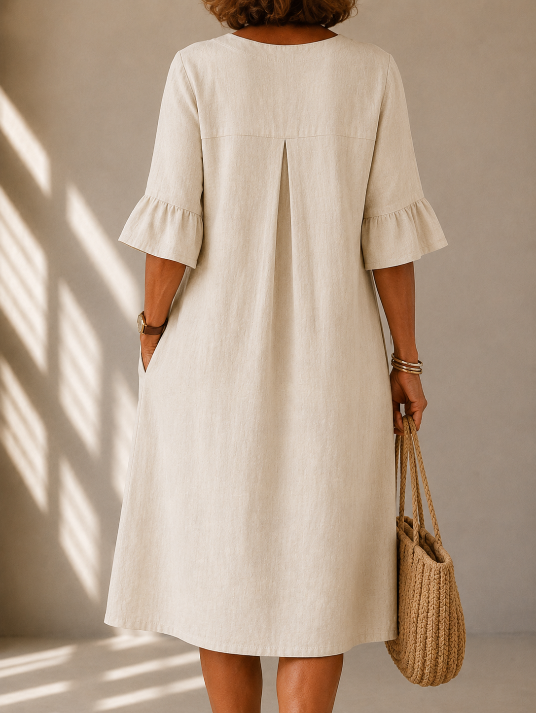 Delphine™ | Robe midi qui camoufle le ventre avec boutons
