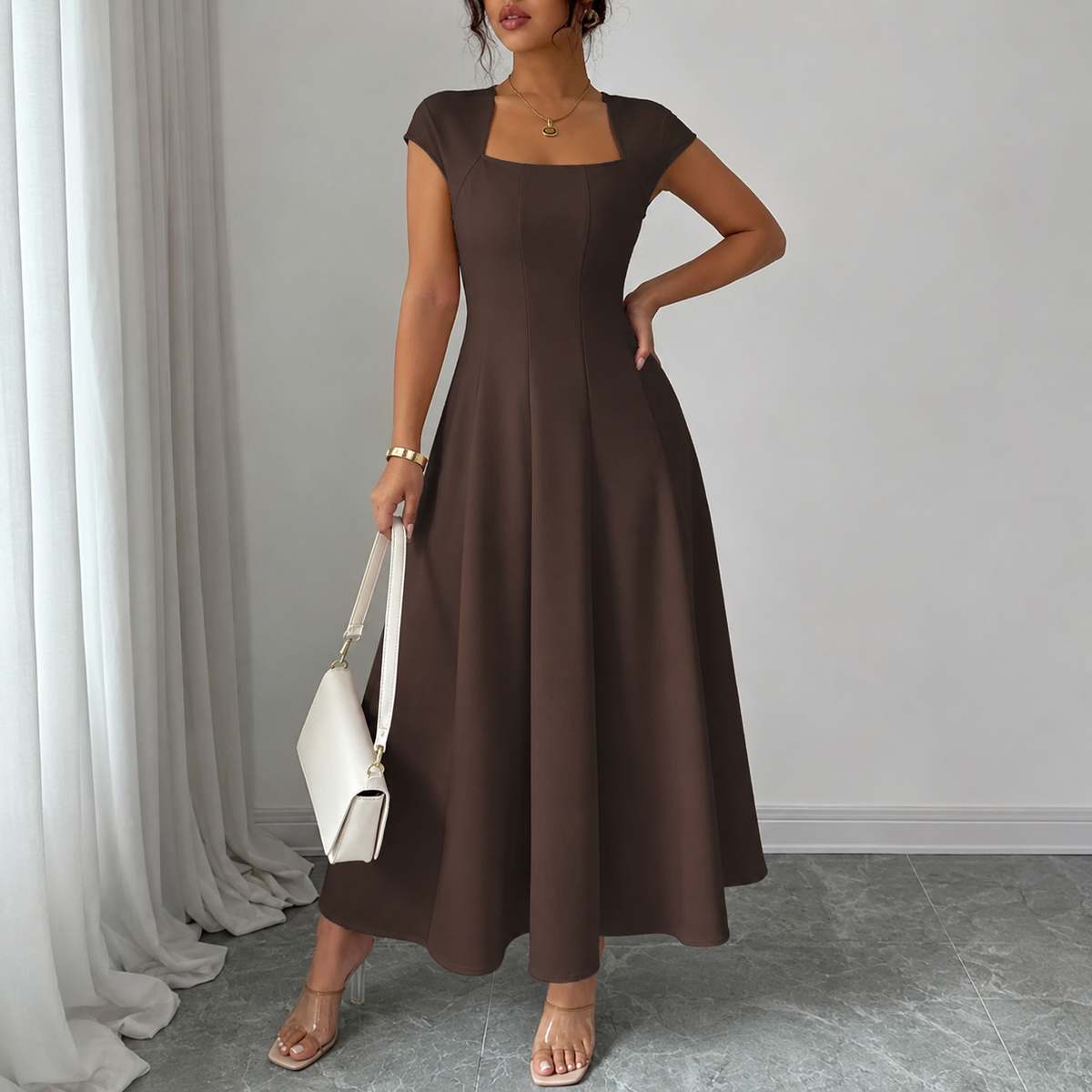 Céline™ | Robe midi A-ligne gainante classique