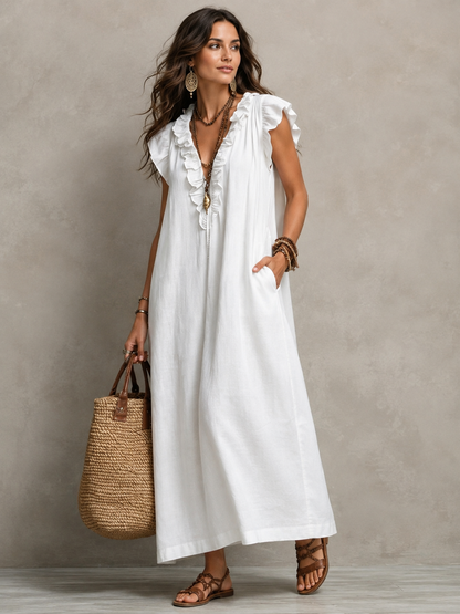 Élodie™ | Robe maxi élégante qui camoufle le ventre avec décolleté en V