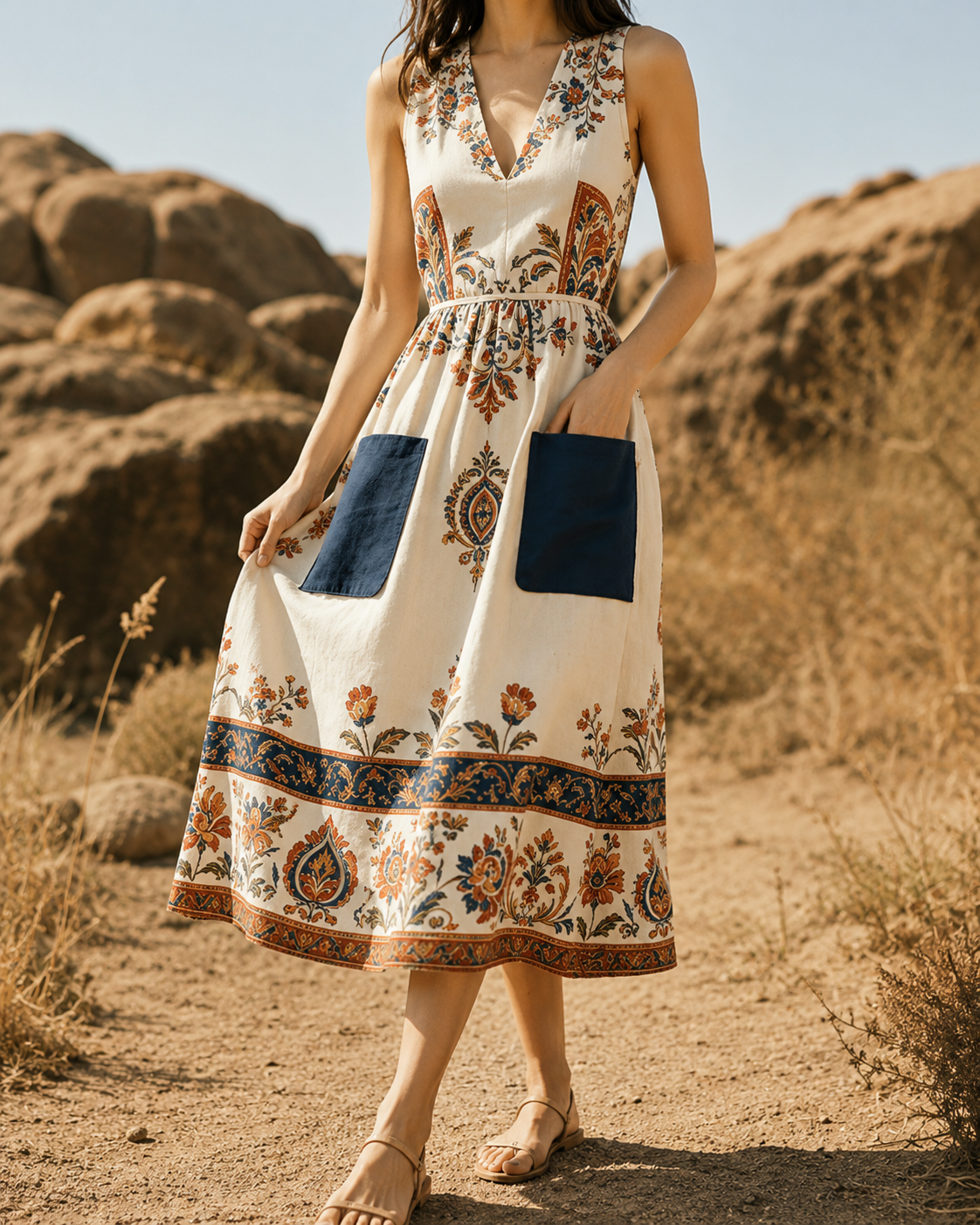 Hélène™ | Robe midi patchwork qui camoufle le ventre