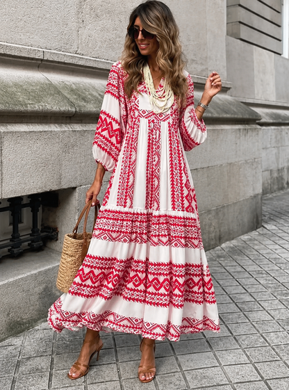 Bellona™ | Robe maxi bohème fleurie qui camoufle le ventre