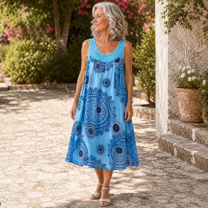 Margaux™ | Robe midi qui camoufle le ventre avec imprimé abstrait