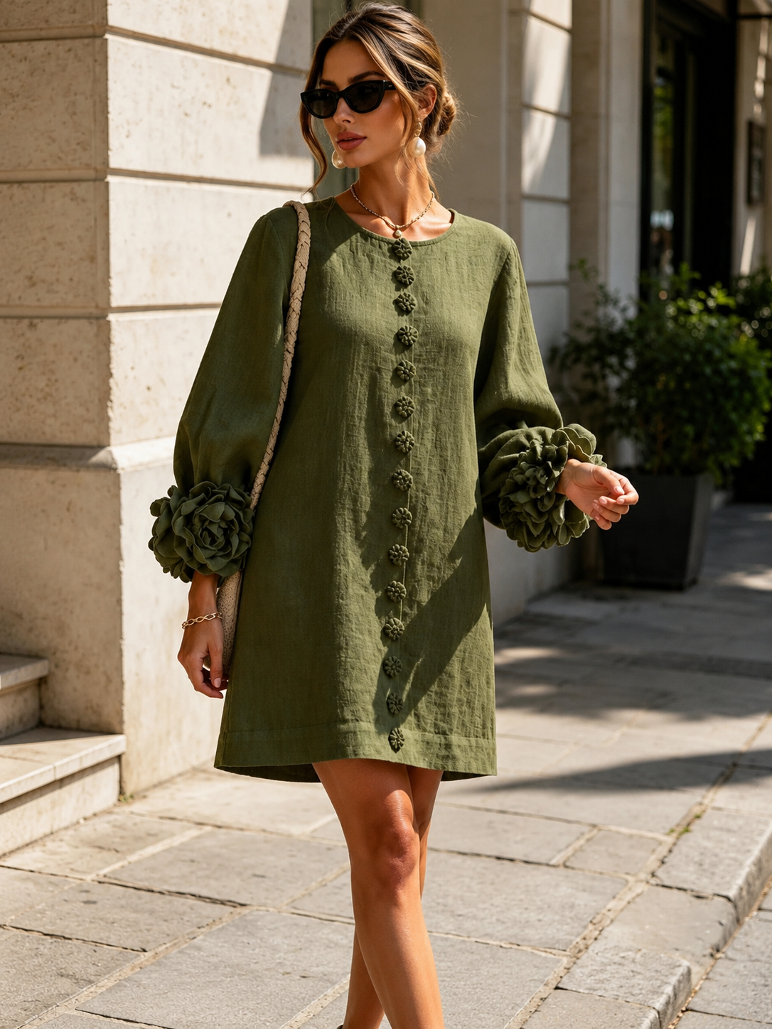 Pauline™ | Robe mini élégante avec détails fleuris aux manches