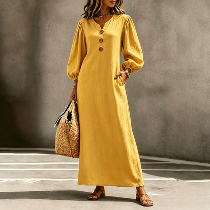 Élodie™ | Robe maxi qui camoufle le ventre avec décolleté en V et poches