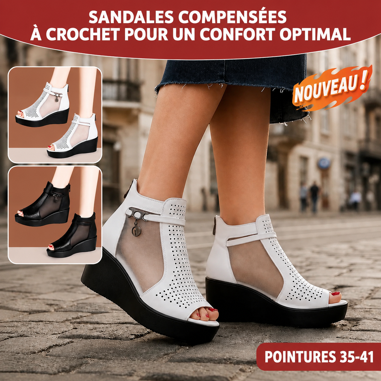 Isabelle™ | Sandales orthopédiques confortables à talon compensé