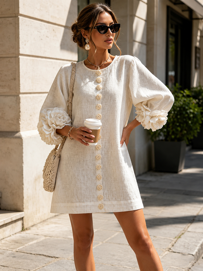 Pauline™ | Robe mini élégante avec détails fleuris aux manches
