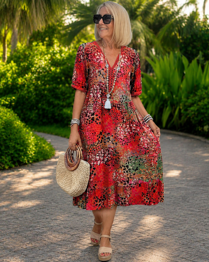 Iris™ | Robe midi légère imprimée qui camoufle le ventre