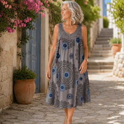 Margaux™ | Robe midi qui camoufle le ventre avec imprimé abstrait