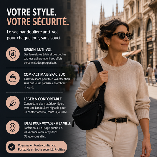 Céline™ | Sac à bandoulière anti-vol avec fermeture éclair cachée