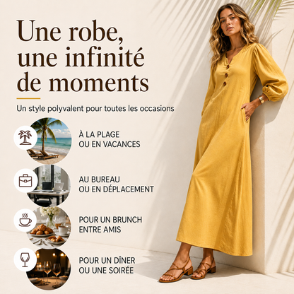 Élodie™ | Robe maxi qui camoufle le ventre avec décolleté en V et poches