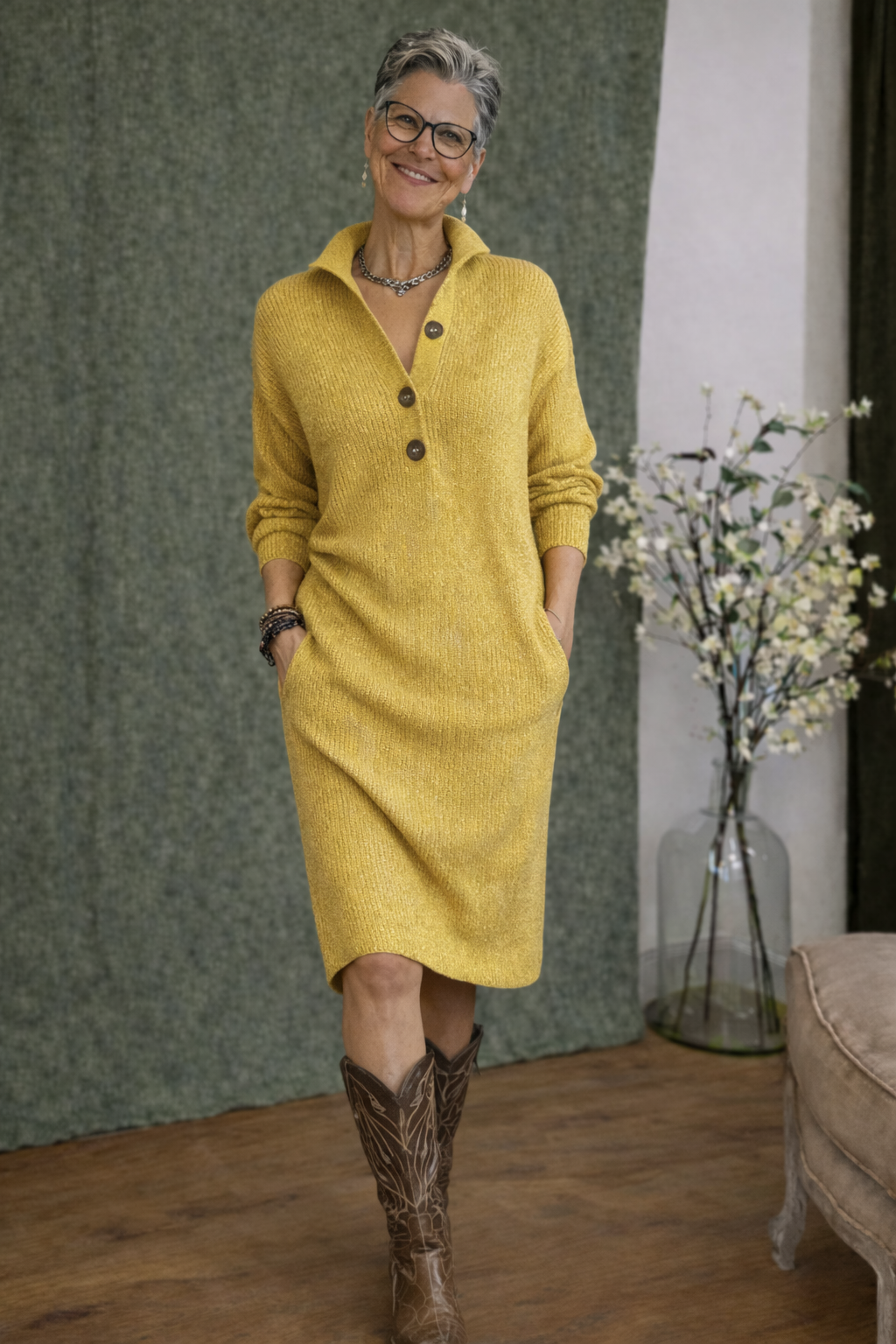 Ingrid™ | Robe midi côtelée chic
