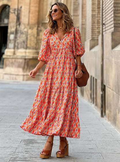 Bellona™ | Robe maxi bohème fleurie qui camoufle le ventre