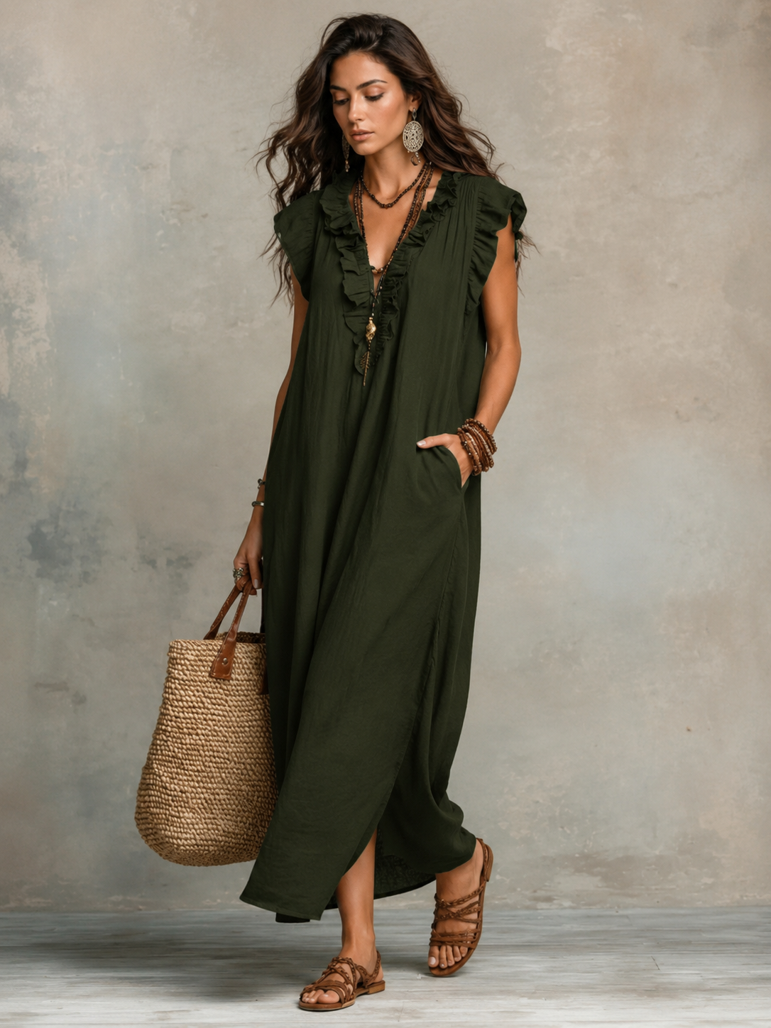 Camélia™ | Robe Maxi Bohème À Effet Ventre Plat