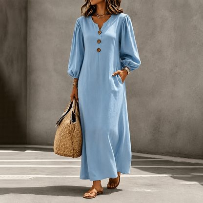 Élodie™ | Robe maxi qui camoufle le ventre avec décolleté en V et poches